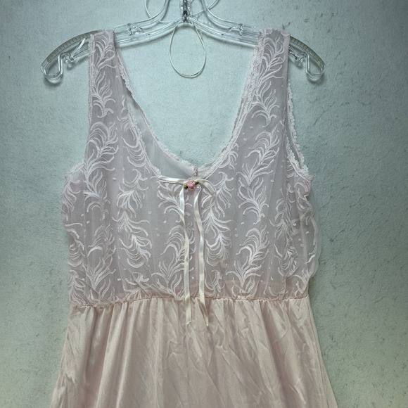 Vintage Tosca Long 2 Pc Nightgown Peignoir Robe Set Small Nylon Pink Lace - Picture 12 of 13